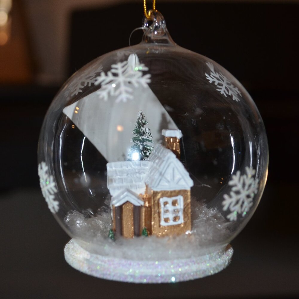 Holiday Traditions Glass Ball Ornament House Fir Snow Flakes approx. 3' height
